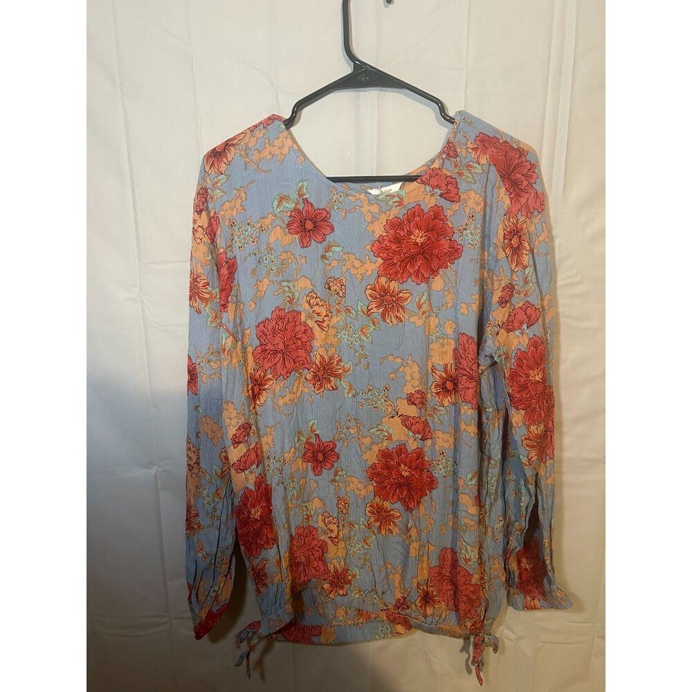 NWT Cotton Traders Fresh Blue Orange Red Floral Crinkle Blouse Top Size 8 US